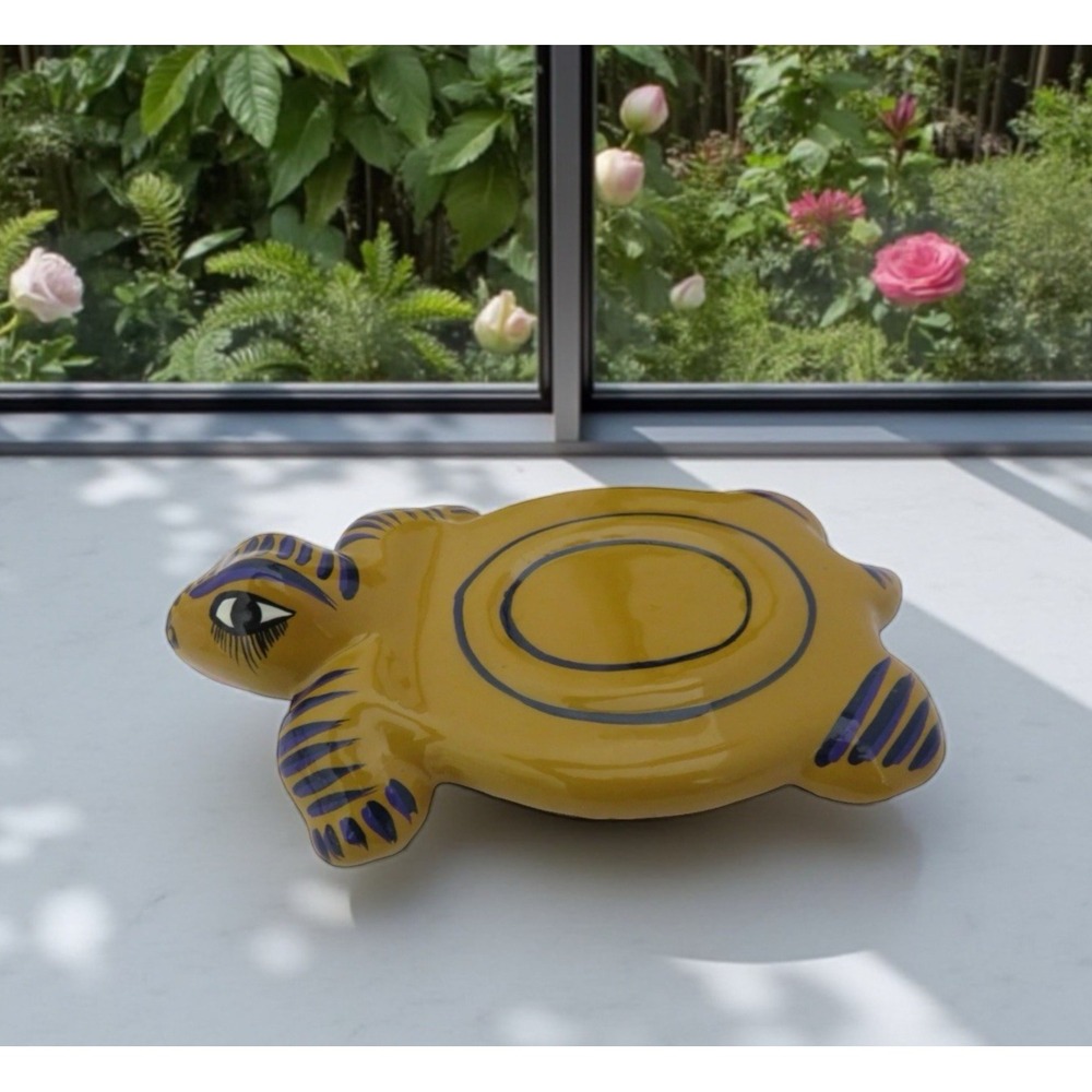 Hand-Painted Talavera Soap Dish Dark Yellow Turtle‎ 8"L  x 4.5"W